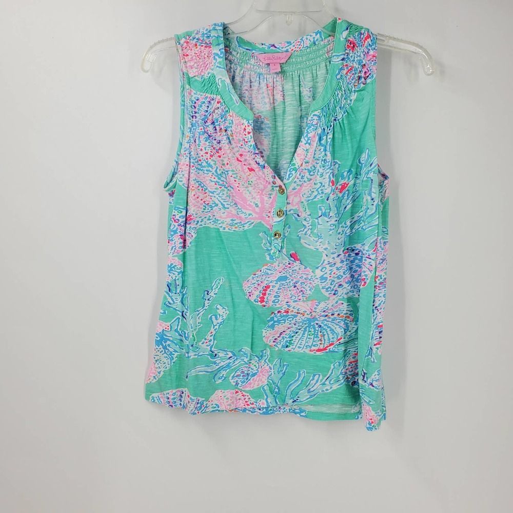LILLY PULITZER Womens S Essie top fansea mint tank top